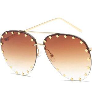 *Top Item* Studded Gold Classic Aviator Sunglasses - Timeless Style with a  Edge